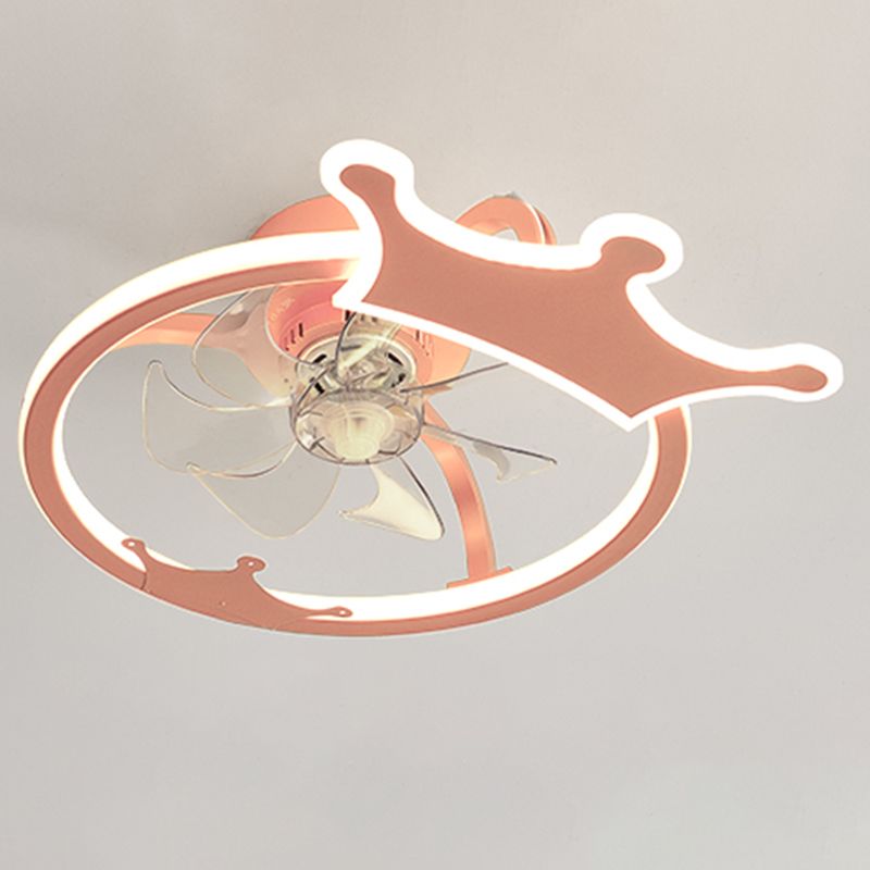 Acrylic Ring Shaped Semi Flush Mount Cartoon LED Ceiling Fan Lighting for Nursery