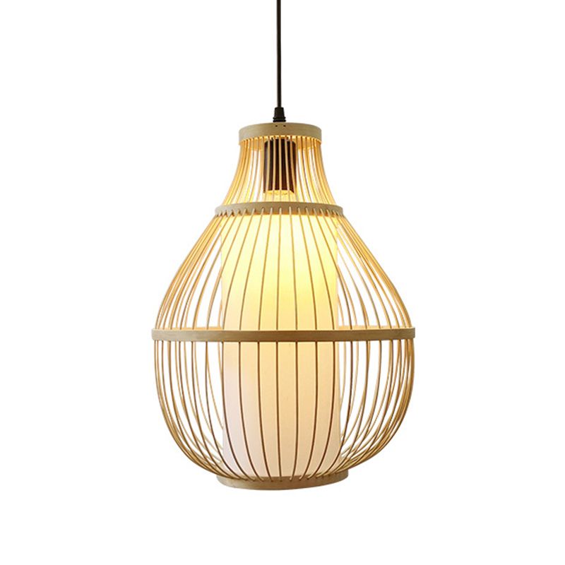 Traan bamboe down verlichting hanger eigentijds 1-head beige plafond hang licht voor eetkamer