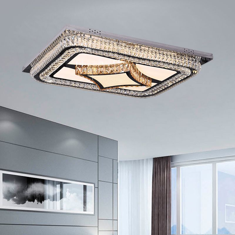 LED Rechthoekige Flushmount Verlichting Modern Roestvrij-staal Clear Cut Crystal Blocks Ceiling Fixture