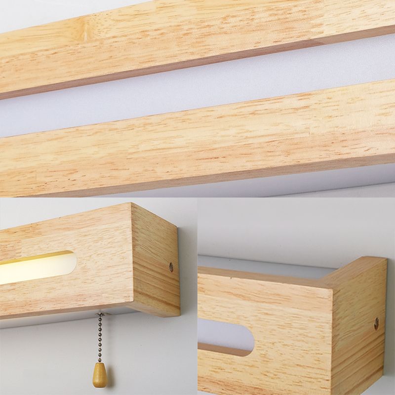 Lampe rectangulaire de lampe de vanité moderne en bois de 18 "/21,5" de large 1 tête applicable mural beige lumière avec diffuseur et chaîne de traction