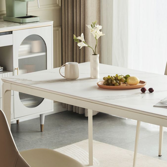 Modern Style Stone Furniture 5/7 Pcs White Rectangle Dinette Table with Dining Chair
