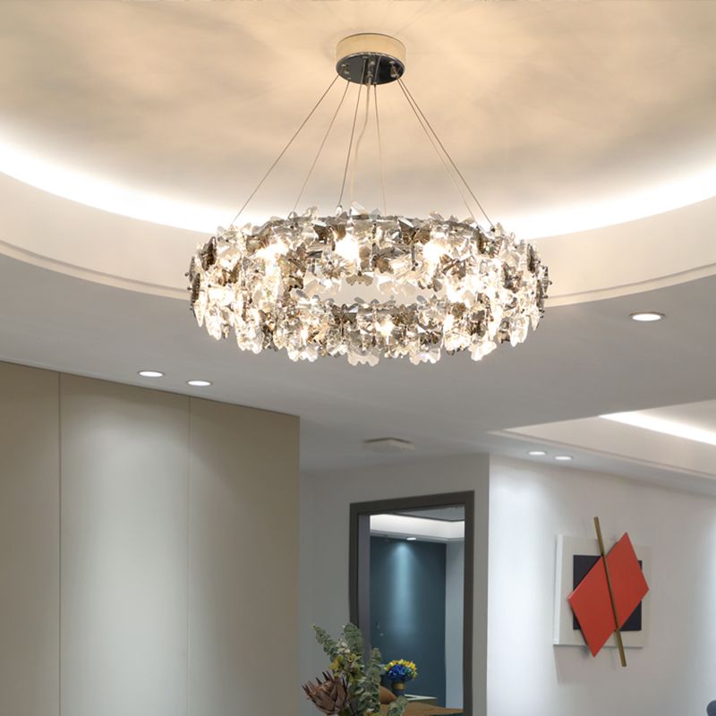 Flowering Butterfly Shape Crystal Circular Pendant Lamp for Living Room Bedroom