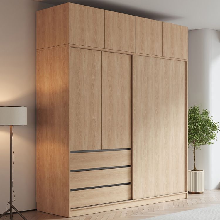 Modern Light Wood Finish Cabinet with Drawers Manufactured Wood Storage Cabinet