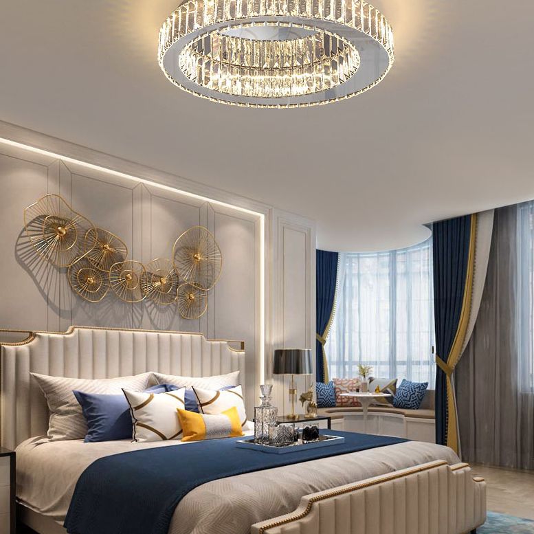 Sliver Crystal Circular Flush mount Ceiling Lamp Modern Style LED Flush Mount Lighting for Bedroom