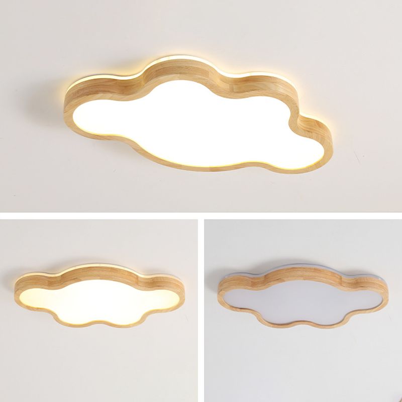 Nordic Style Wood Flush Mount Ceiling Lamp Cartoon Shape LED Flush Mount Lighting for Kids Bedroom