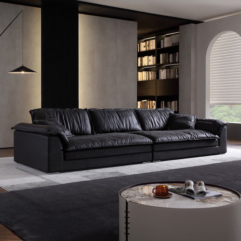 Living Room Contemporary Black Pillows Standard Stationary Sofa Chaise
