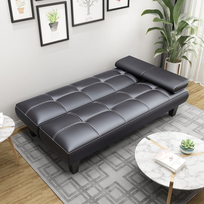 Modern Biscuit Back Faux Leather Pillow Top Arm Convertible Sofa with Foldable