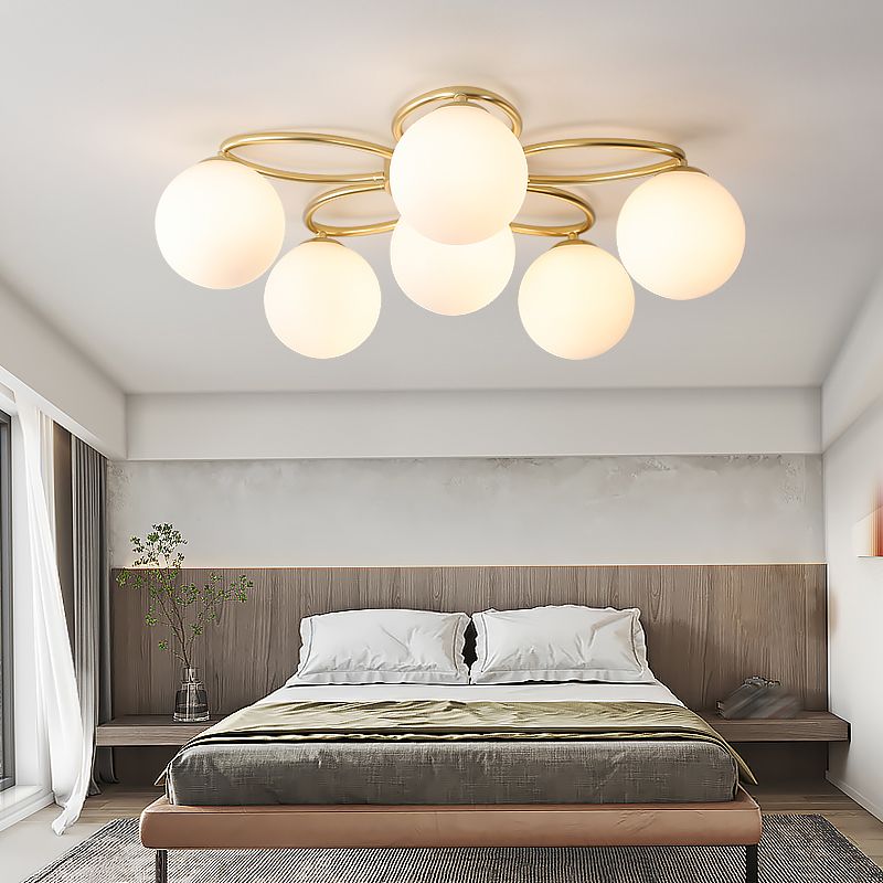 Glass Floral Semi Flush Ceiling Light Nordic Ceiling Lighting in Gold