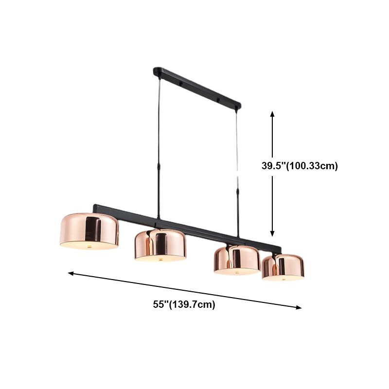 4-Light 55" Island Light Fixture Modern Rose Gold Drum Restaurant Hanging Lamp with Metal Shade