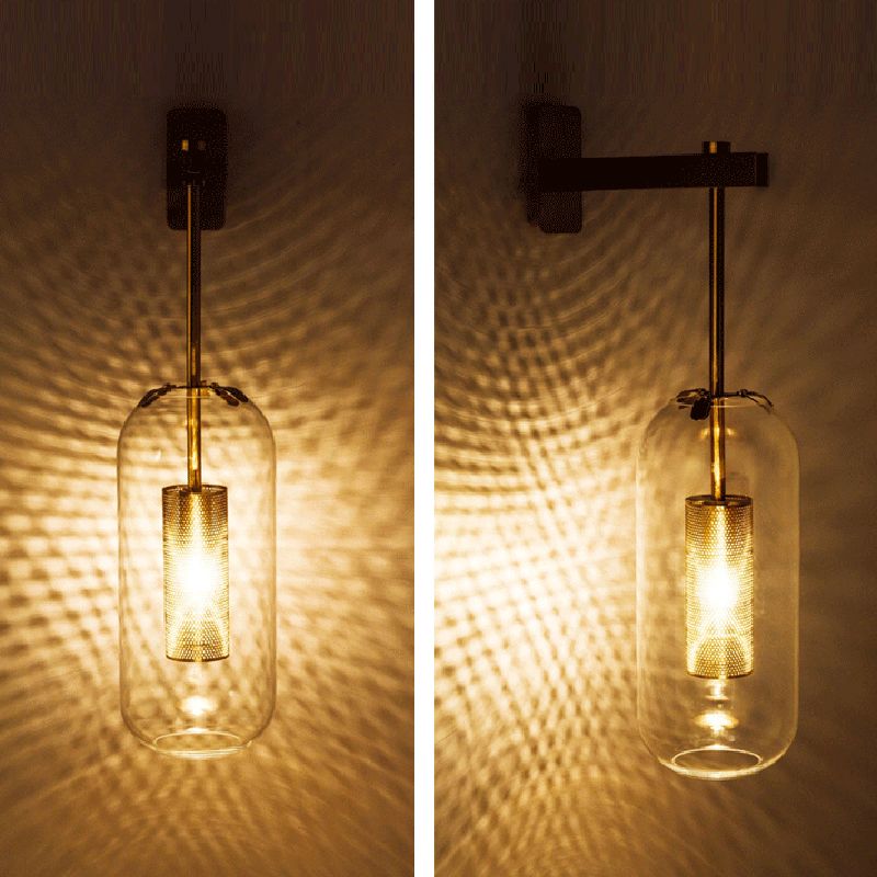 Industrial 1 - Light Cylinder Glass Wall Light - Iron Wall Sconce in Black / Gold