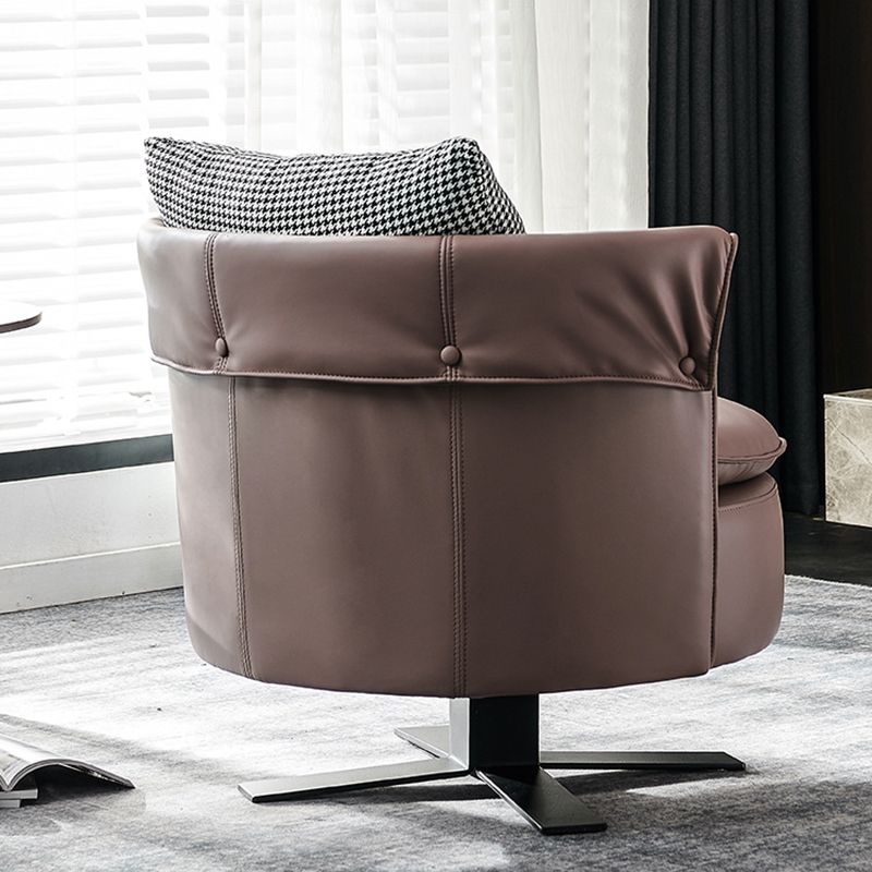 Swivel Chair in Brone Leather Chair with 4-Star Base and One Pillow