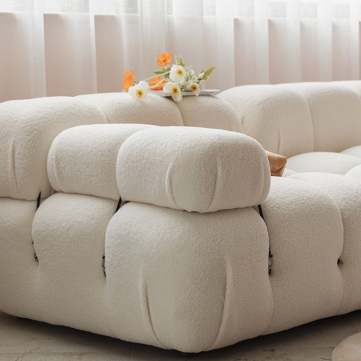 Tufted Sofa Contemporary Pillow Top Arm Tight Back Sofa in Cream