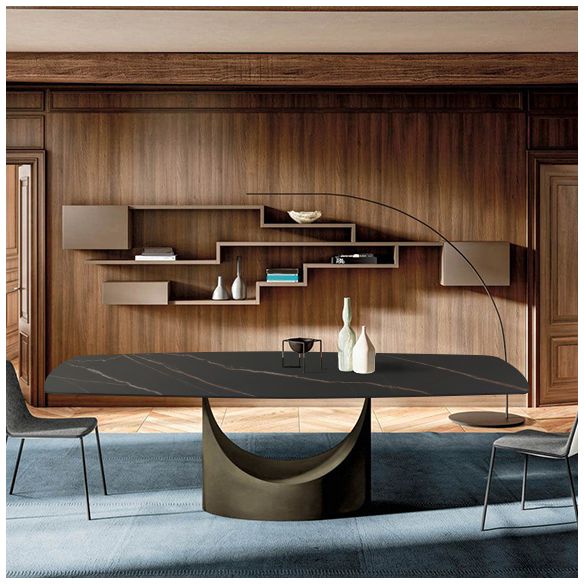 Mesa de comedor de piedra sinterizada Rectángulo de estilo industrial Mesa base de un solo pedestal para el hogar