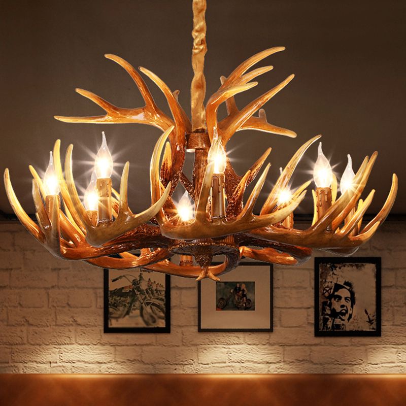 Resin Deer Horn Shaped Suspension Light Traditional Restaurant Chandelier Lighting