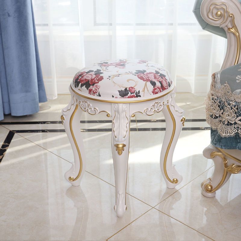 Mid-Century Modern Ottoman Faux Leather Upholstered Solid Color Round Ottoman