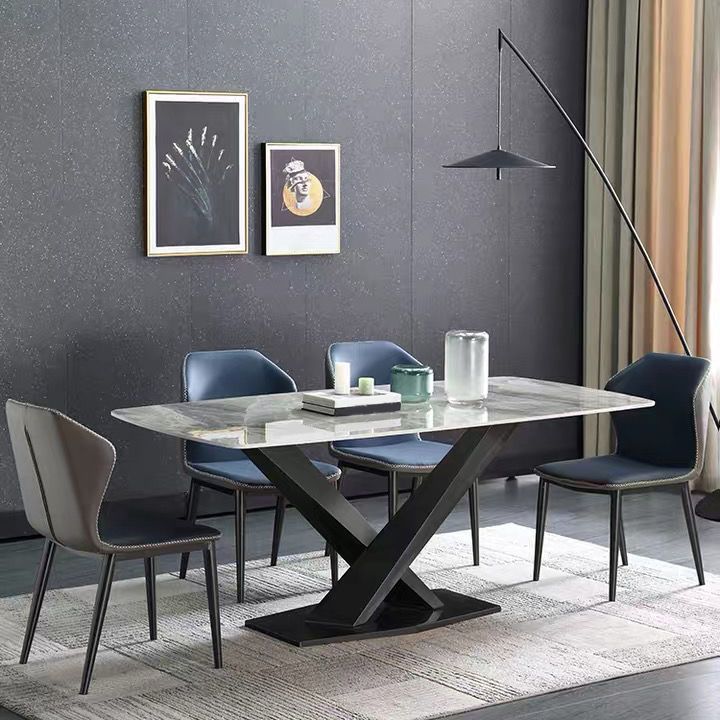 Modern Dinette Set with Solid Back Chairs 1/4/5/6/7 Pcs Gray Stone Dining Table Set