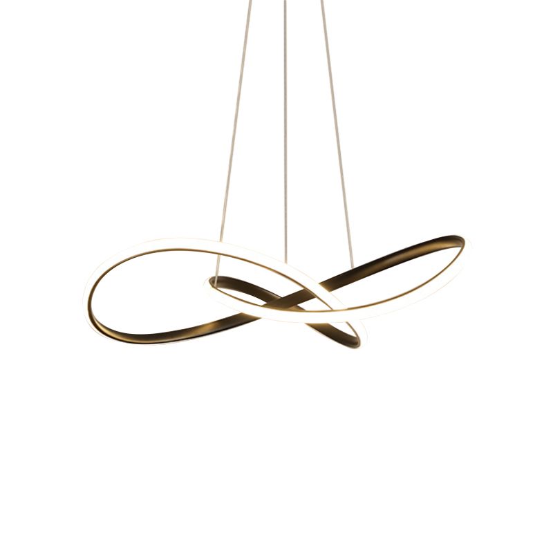 Curving LED Chandelier Light Minimal Acrylic Dining Table Suspension Lamp in Black/White/Gold, 19.5"/23.5" Width