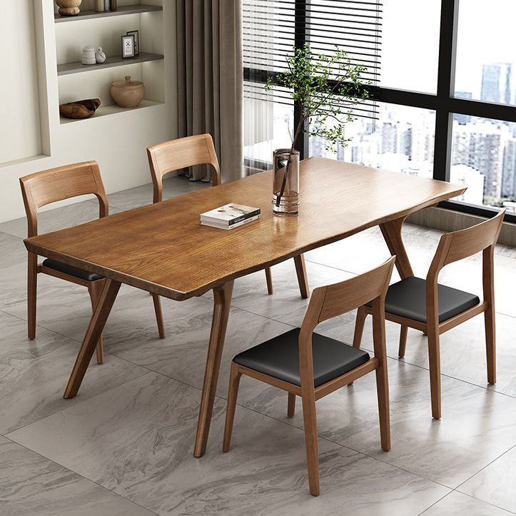 Brown Solid Wood Contemporary Dining Table Set 1/4/5/7 Pcs Dinette Set for Home
