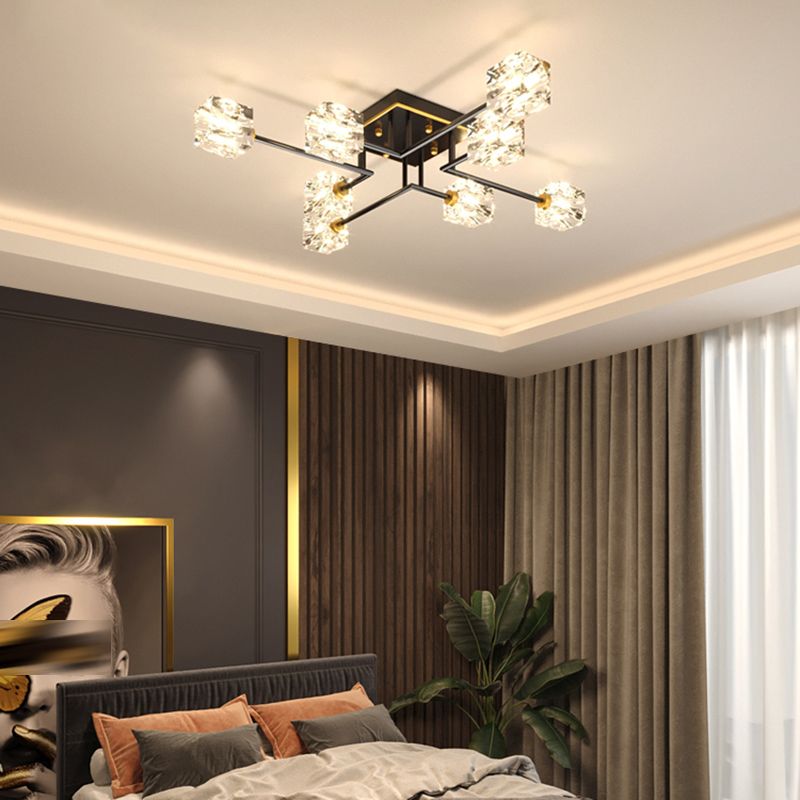 Sputnik Living Room Semi Flush Light Fixture Crystal Modern Semi-Flush Ceiling Light