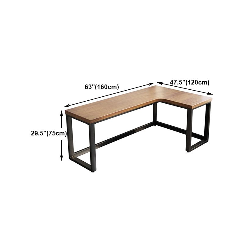 Solid Wood Writing Desk Industrial Style L-Shape Office Desk