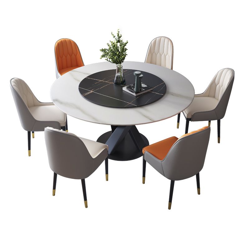 Contemporary Sintered Stone Round Dining Table Kitchen Standard Dining Table with Pedestal Base