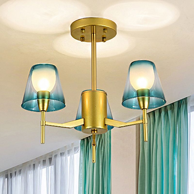 Blue 3 Lumières Pendard lustre traditionnel Metal Afficant imperméable Lumière pour le salon