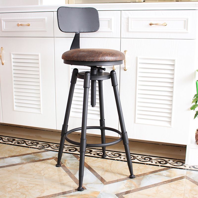 Industrial Metal Barstool Leather Counter Stool in Matte Finish for Home