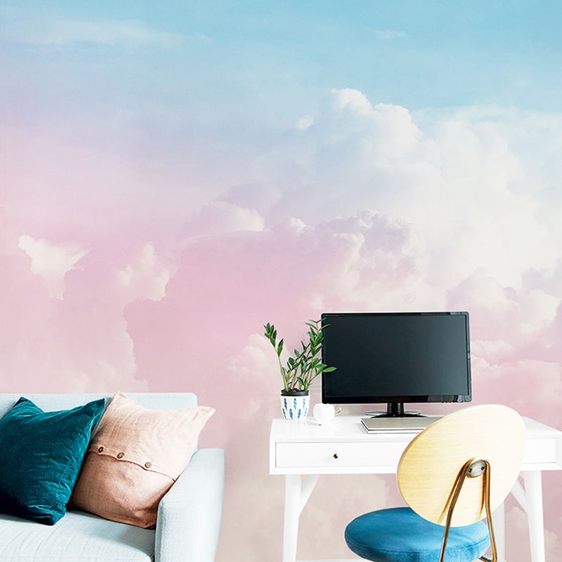 Extra Large Mural Pink Cloud and Blue Sky Non-Woven Fabric Wall Covering for Home Decor, Custom-Made