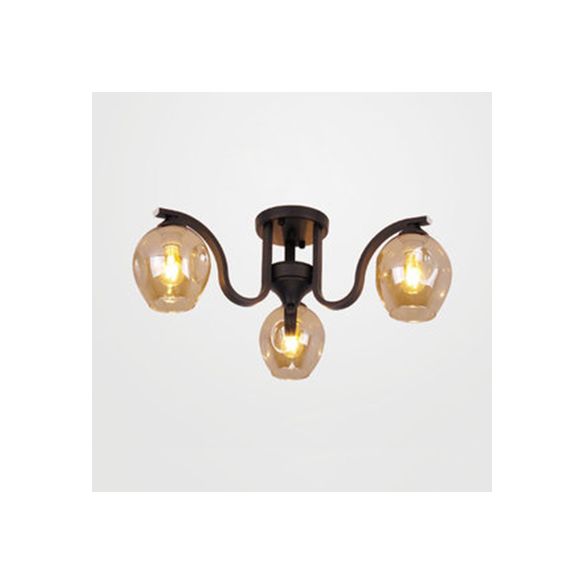 Creative Bud Shade Semi Ceiling Mount Light 3 Lights Glass and Metal Ceiling Lamp for Study Room