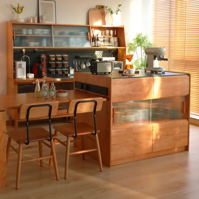 Black Stone Top Rectangular Kitchen Island Table with Cherry Base