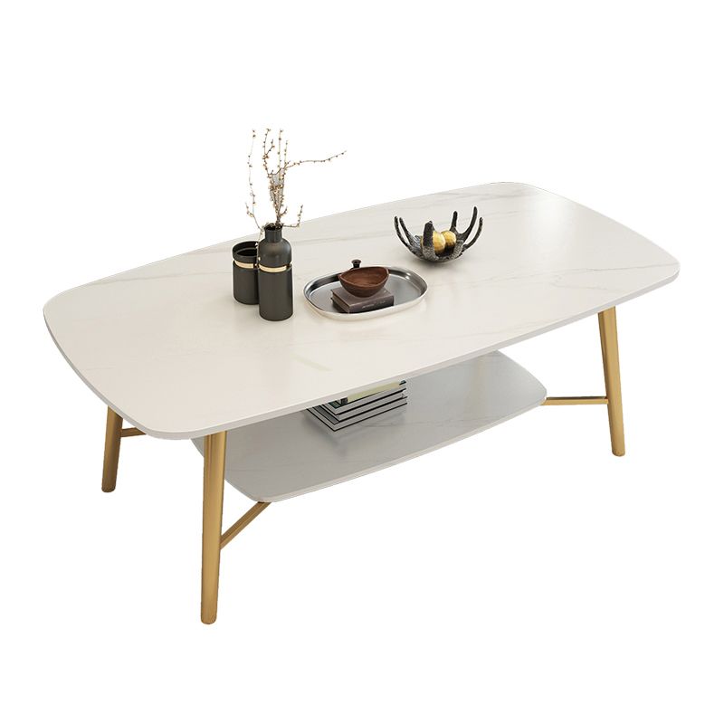 4 Legs 1 Single Coffee Table Rectangular Stone Cocktail Table with Shelf