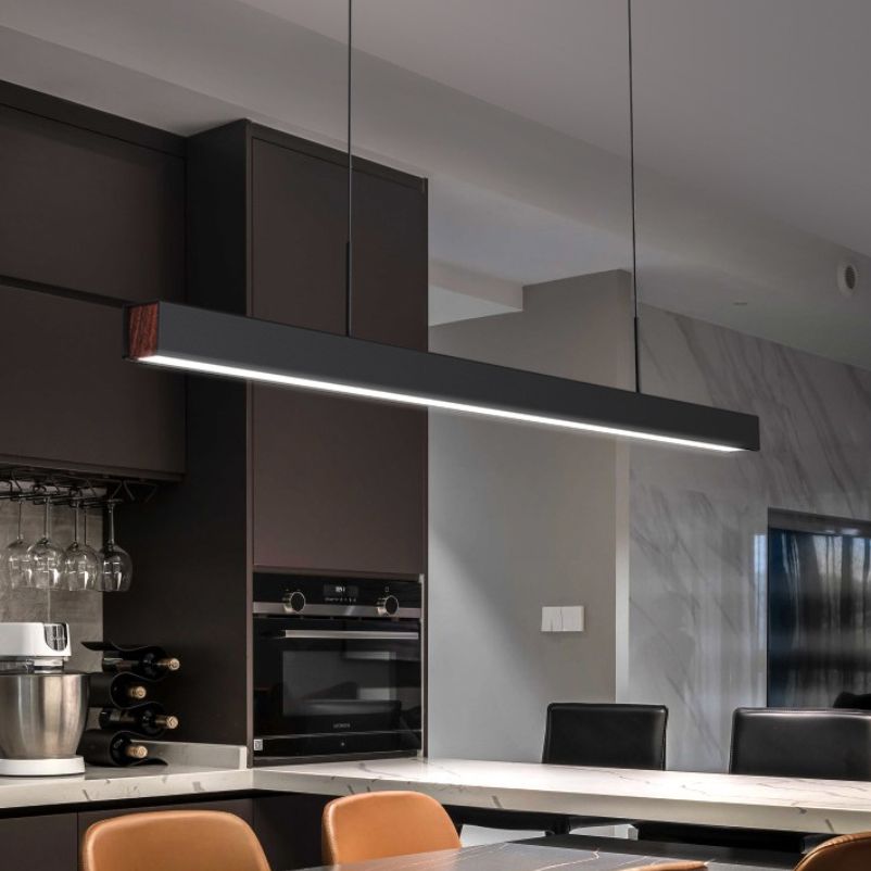 Black Metal Hanging Pendant Lights Contemporary Linear Hanging Lamps for Dining Room