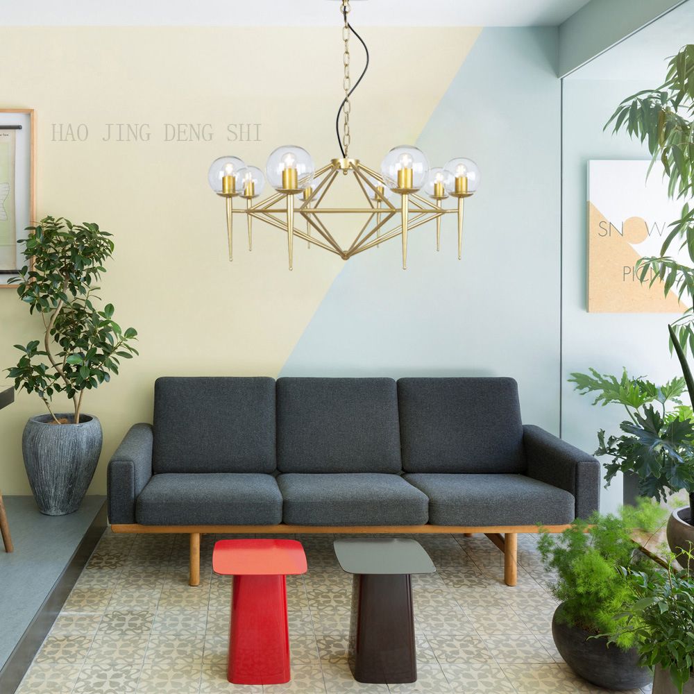 Diamond Chandelier Light Fixture Modern Glass Living Room Ceiling Pendant Light in Gold