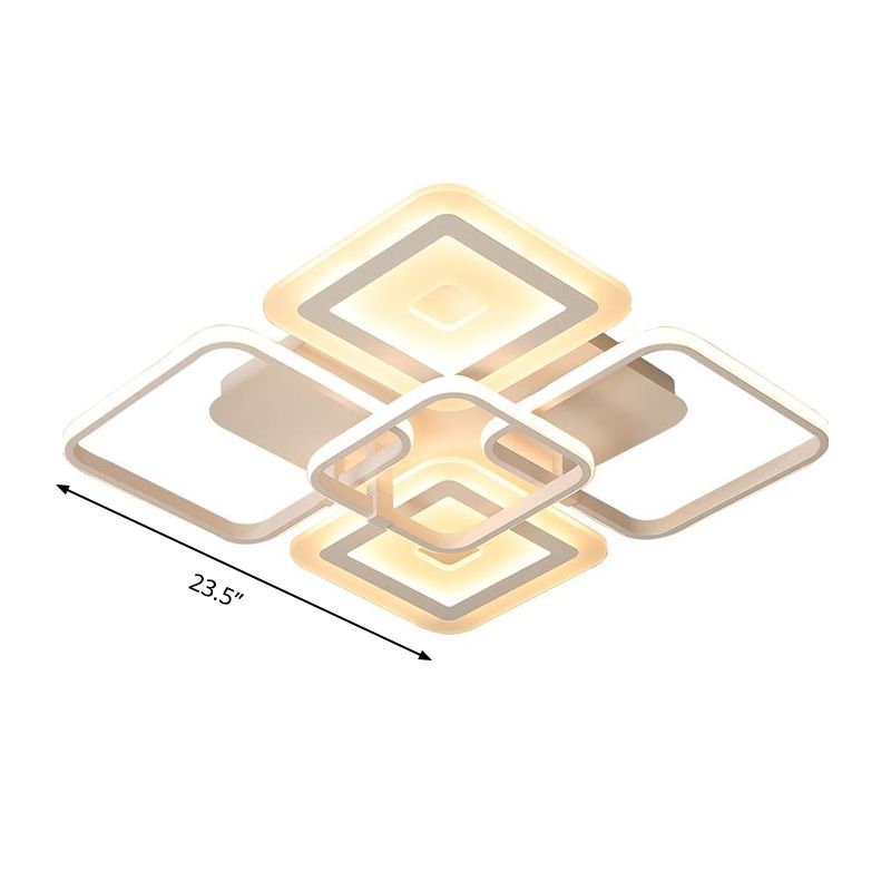 Weißes Quadrat Semi Flush Mount Minimalism 5 Köpfe Acryldecke montiert in warmem/weißem Licht