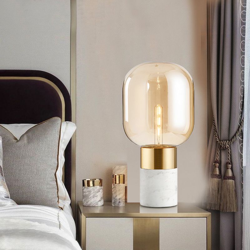 Capsule Shaped Glass Nightstand Lamp Postmodern 1 Bulb Table Light for Bedroom