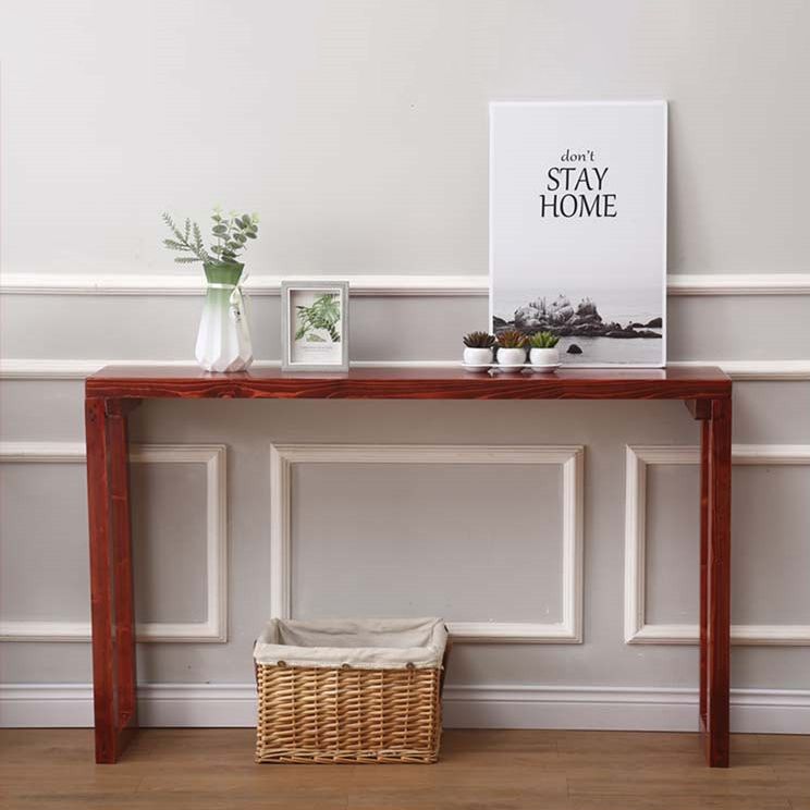 Mid-Century Modern Brown Console Table with Wooden Sled Base