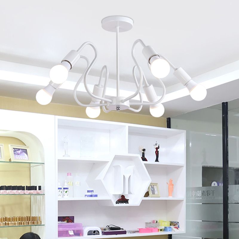 Bombilla expuesta de metal, iluminación de montaje semiempotrado, luz de techo Industrial Retro de 3/5/6 cabezales para comedor en negro/blanco