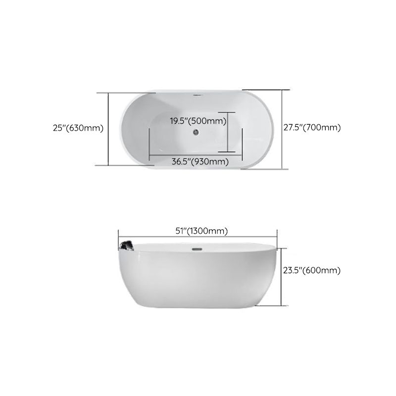 Modern Oval Bath Tub White Acrylic Bathtub with Faucet for Bathroom