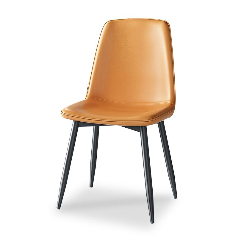 Home Scandinavian Side Chair Solid Back Metal Dining Room Chair with Black Legs
