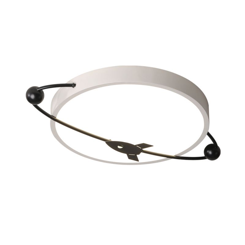 Acrylic Drum Lighting Fixture Contemporary White LED Ceiling Flush Mount with Airship Design in Warm/White Light