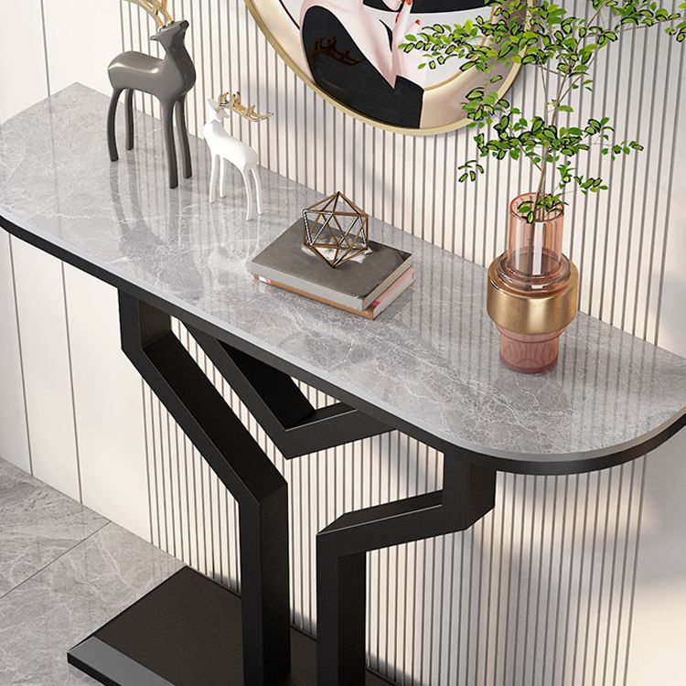 Stone Half Moon Accent Table 1-shelf 11.81" Wide Console Table