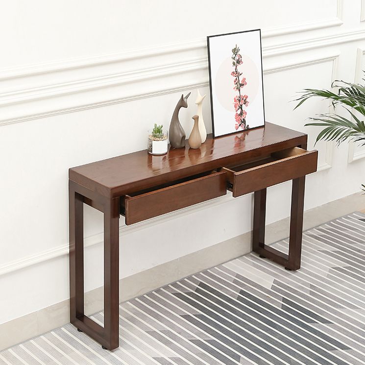 Console Sofa Table with 2 Drawers in Dark Brown Wooden Console Table