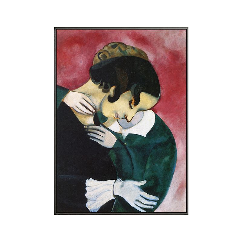 Vintage Lovers in Pink Painting Black Marc Chagall Wall Art Decor for Sitting Room