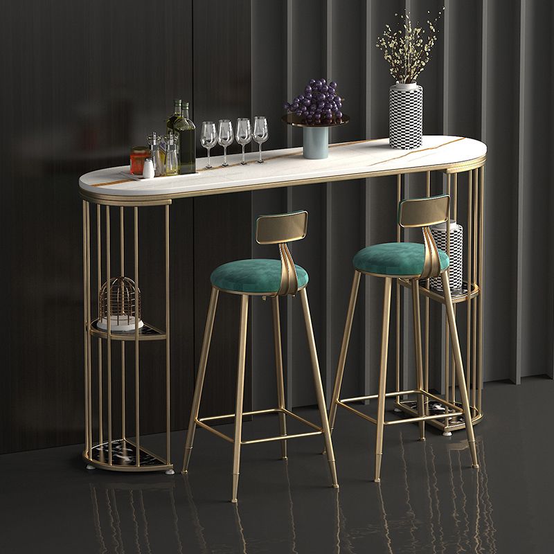 Glam Style Fixed Pub Set 1/3 Pieces Stone Oval Counter Table Set