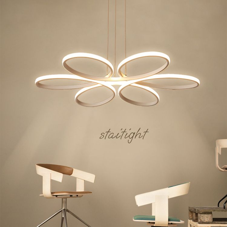 Wit LED lineair hanglampje in moderne creatieve stijl smeedijzeren hangende lamp met acrylschaduw