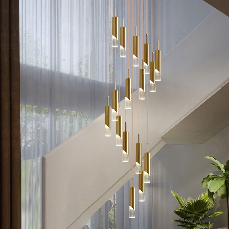 Modern Tube Shape Pendant Gold Metal Multiple Hanging Ceiling Light for Spiral Stair