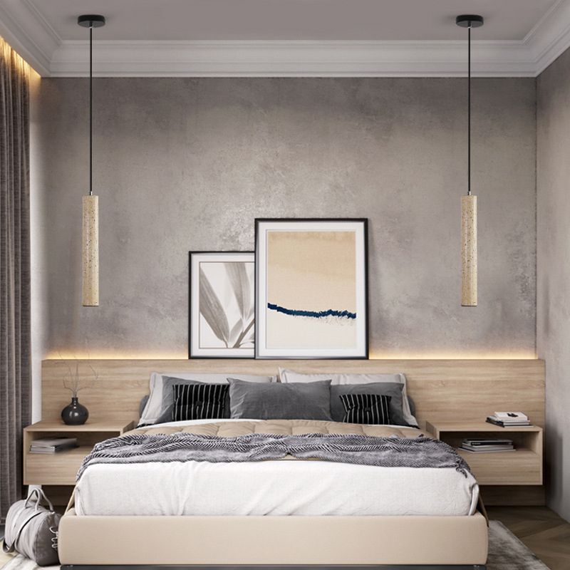 Cylinder Hanging Lights Modern Style Stone 1 Light Pendant Light Kit