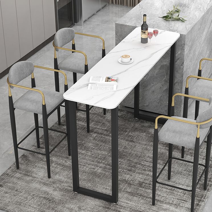 Modern Style Bar Table 42-inch Height Stone Top and Metal Pedestal Bistro Table