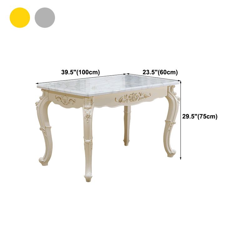 Stone Top Dining Table Rectangle Dining Table with 4 Legs in White