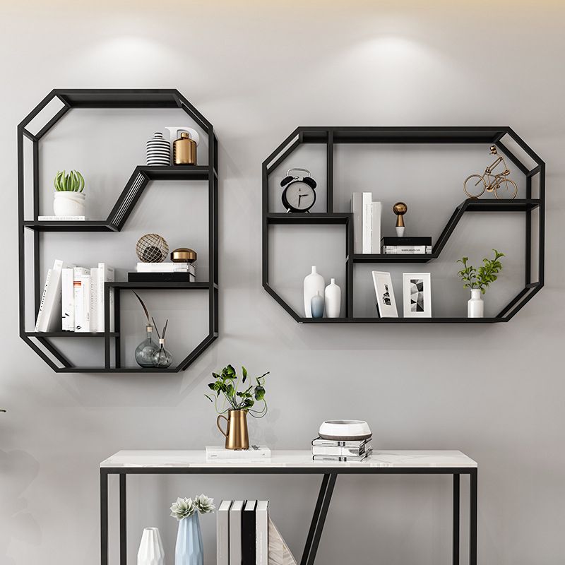 Metal Wall Mounted Open Bookcase Glam Home Geometric Bookshelf with Shelves